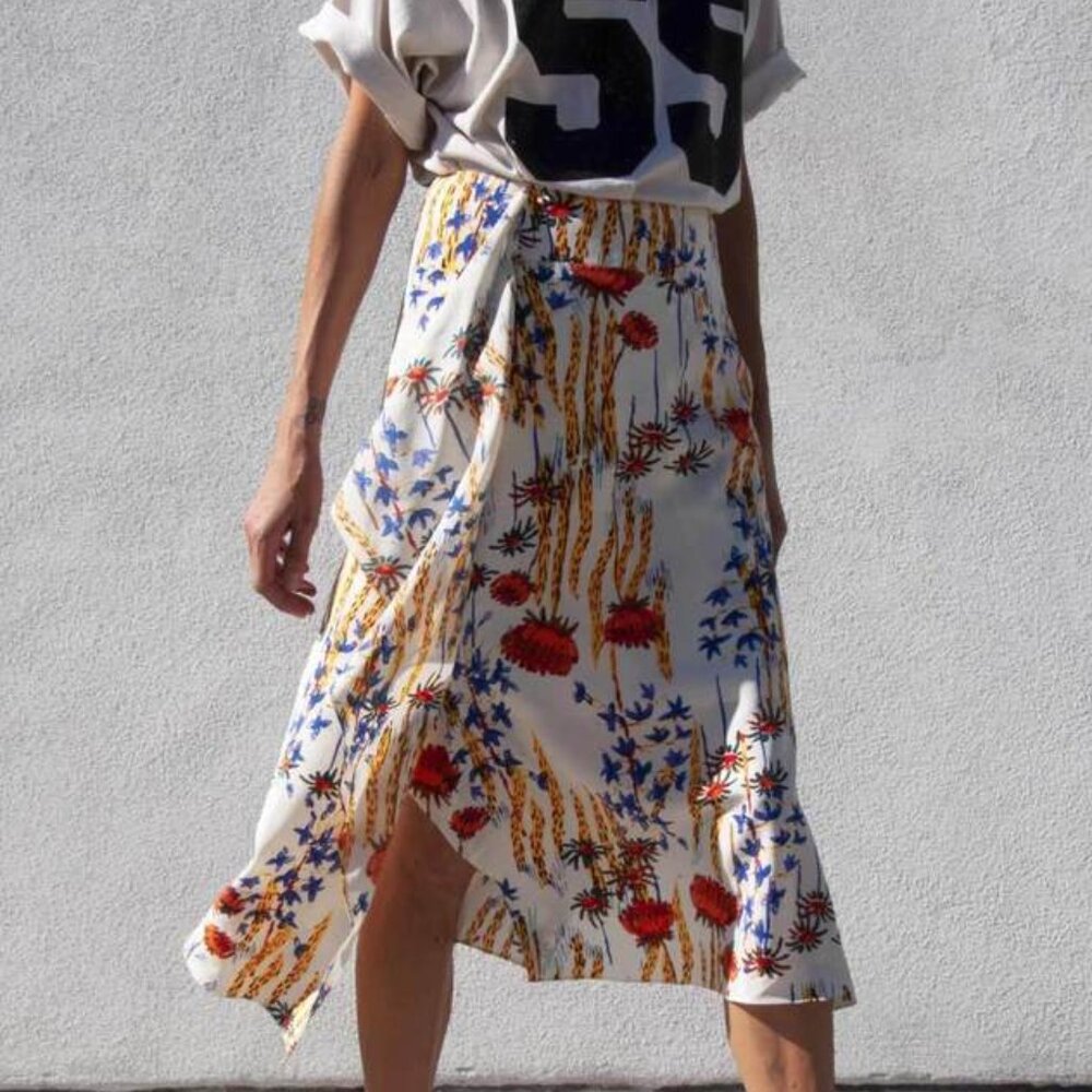 Rachel Comey 100% Silk Nightcap Midi Skirt Cactus Flower Print